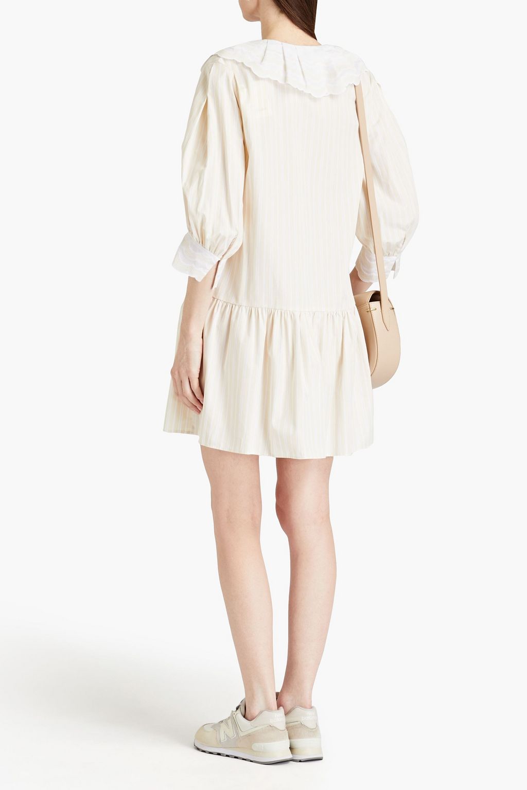 SANDRO Gathered striped cotton mini shirt dress