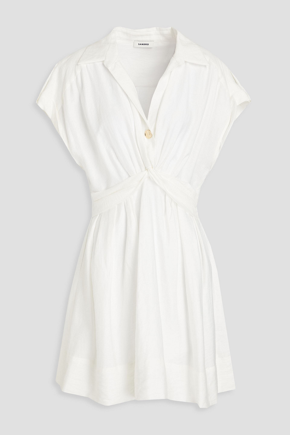 Sandro Twist-front Twill Mini Shirt Dress In White