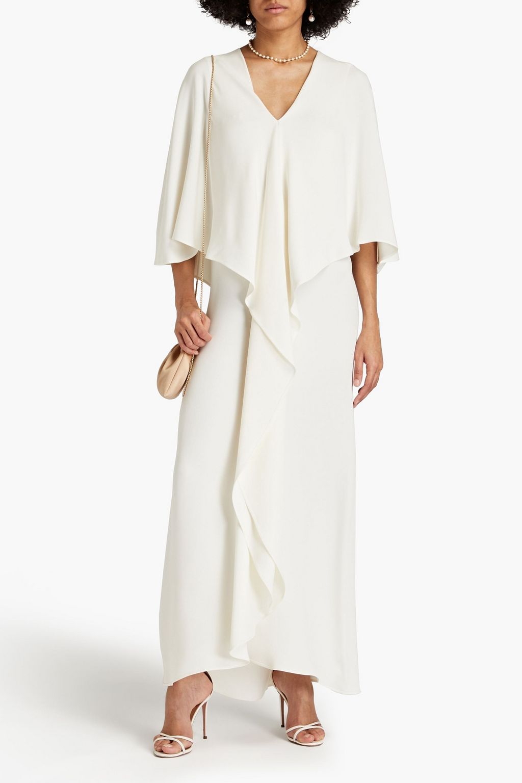 VALENTINO GARAVANI Cape-effect ruffled silk crepe de chine maxi dress