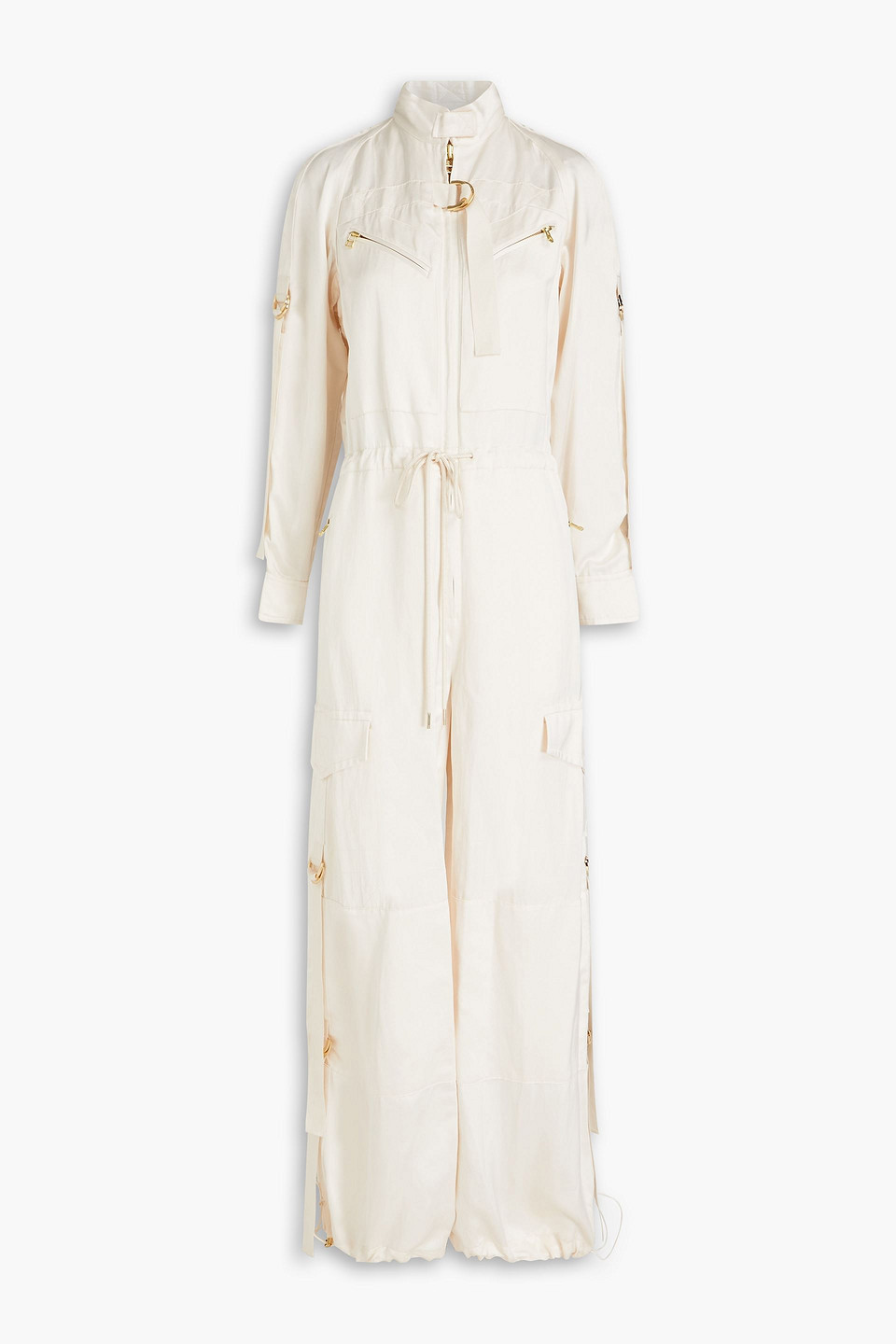 Zimmermann Rhythmic Relaxed Buckle-detailed Satin Jumpsuit In Cream