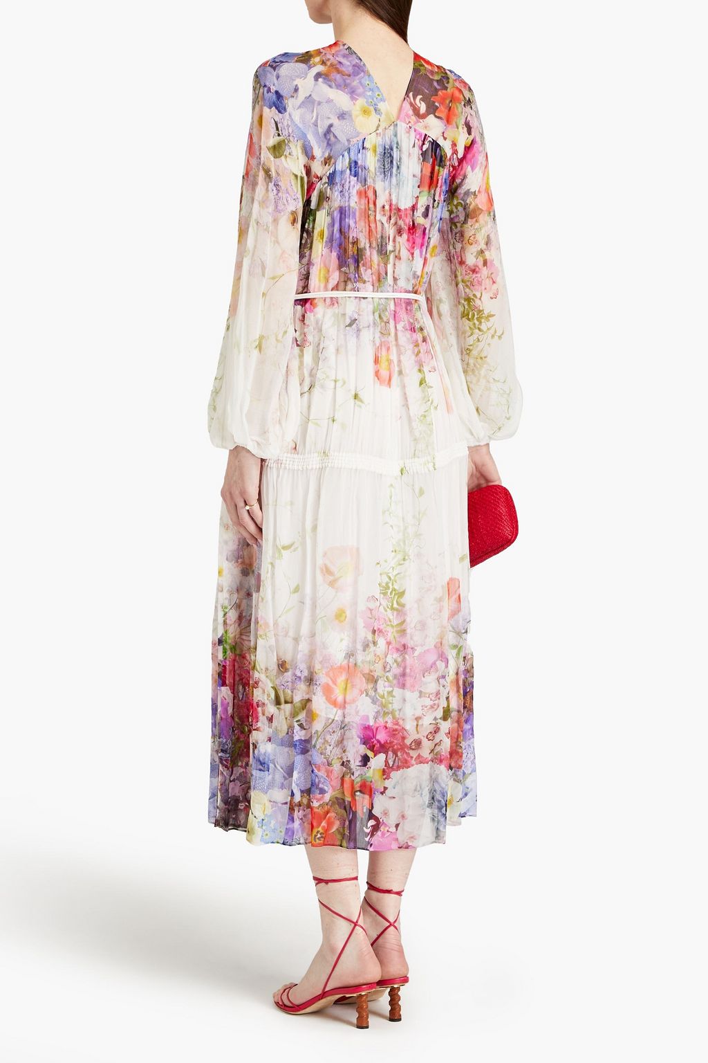 ZIMMERMANN Belted floral-print crepon midi dress