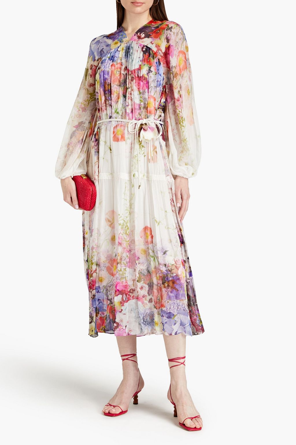 ZIMMERMANN Belted floral-print crepon midi dress | THE OUTNET