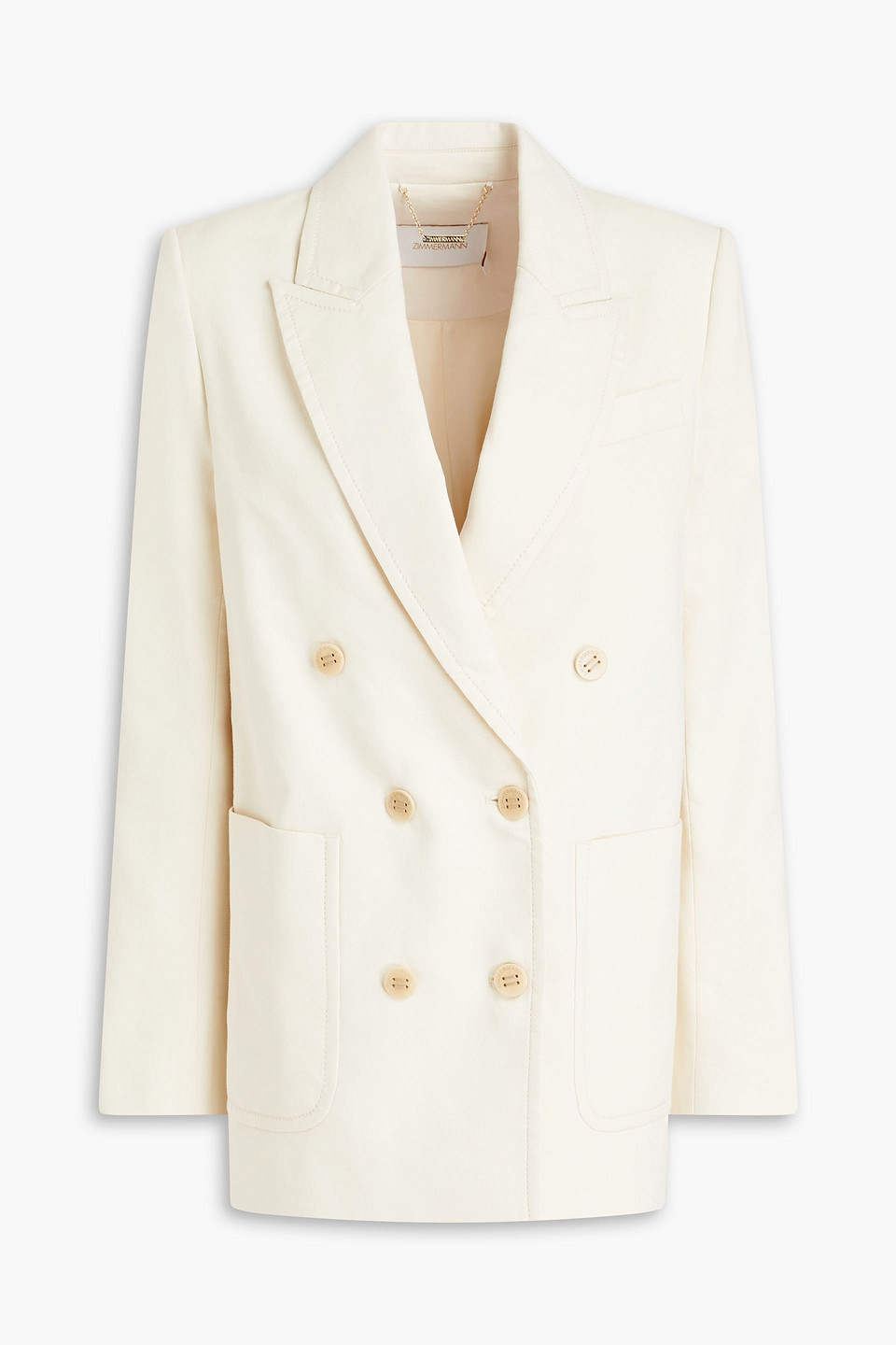 Zimmermann Double-breasted Linen-blend Blazer In Ivory