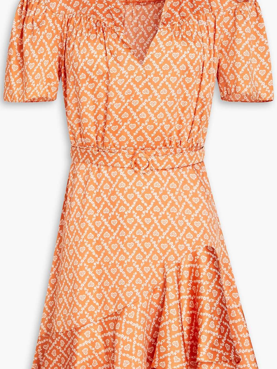 ruffled printed satin-twill mini dress