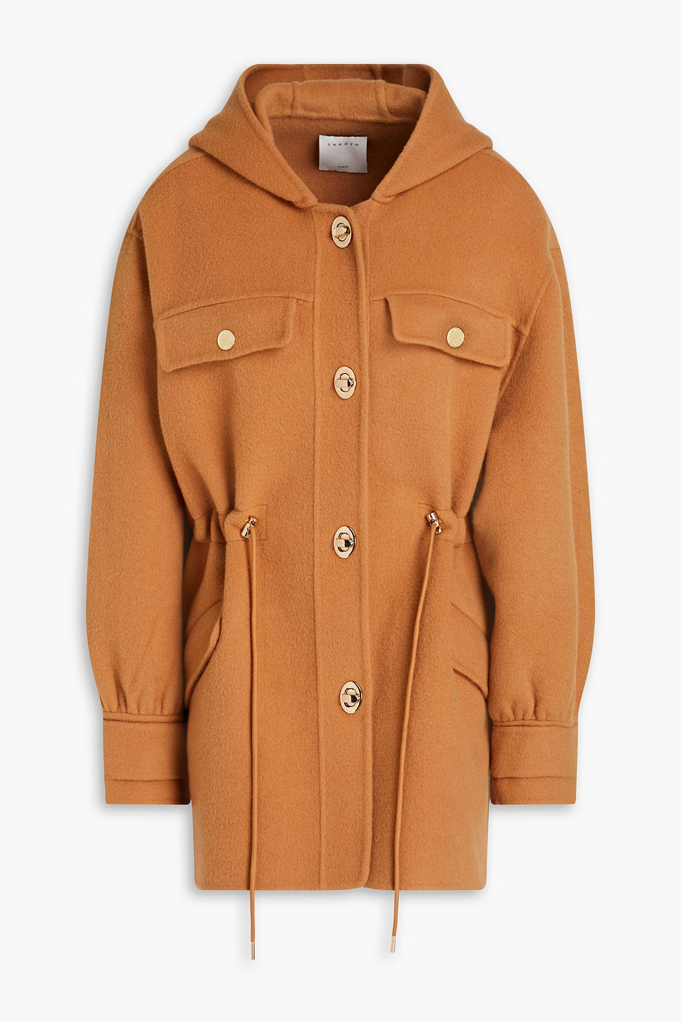 Sandro Loulli Wool-felt Hooded Jacket In Brown