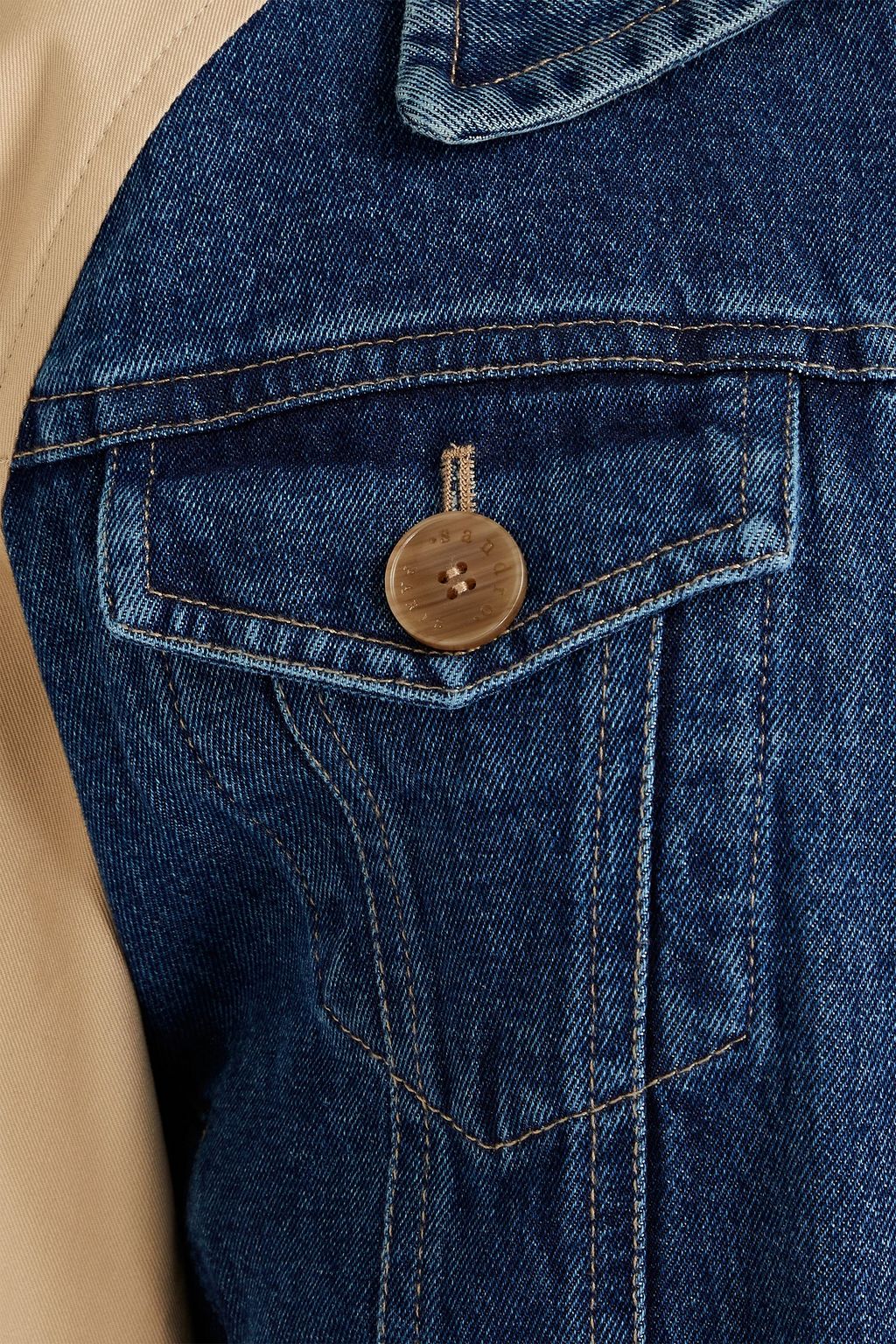 SANDRO Denim-paneled cotton-gabardine trench coat