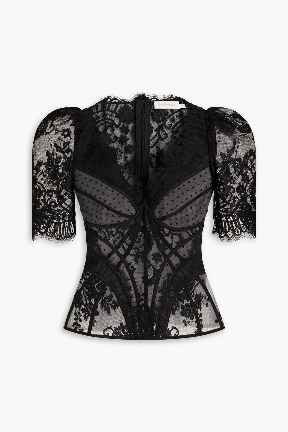Zimmermann Gathered Cotton-blend Lace Top In Black