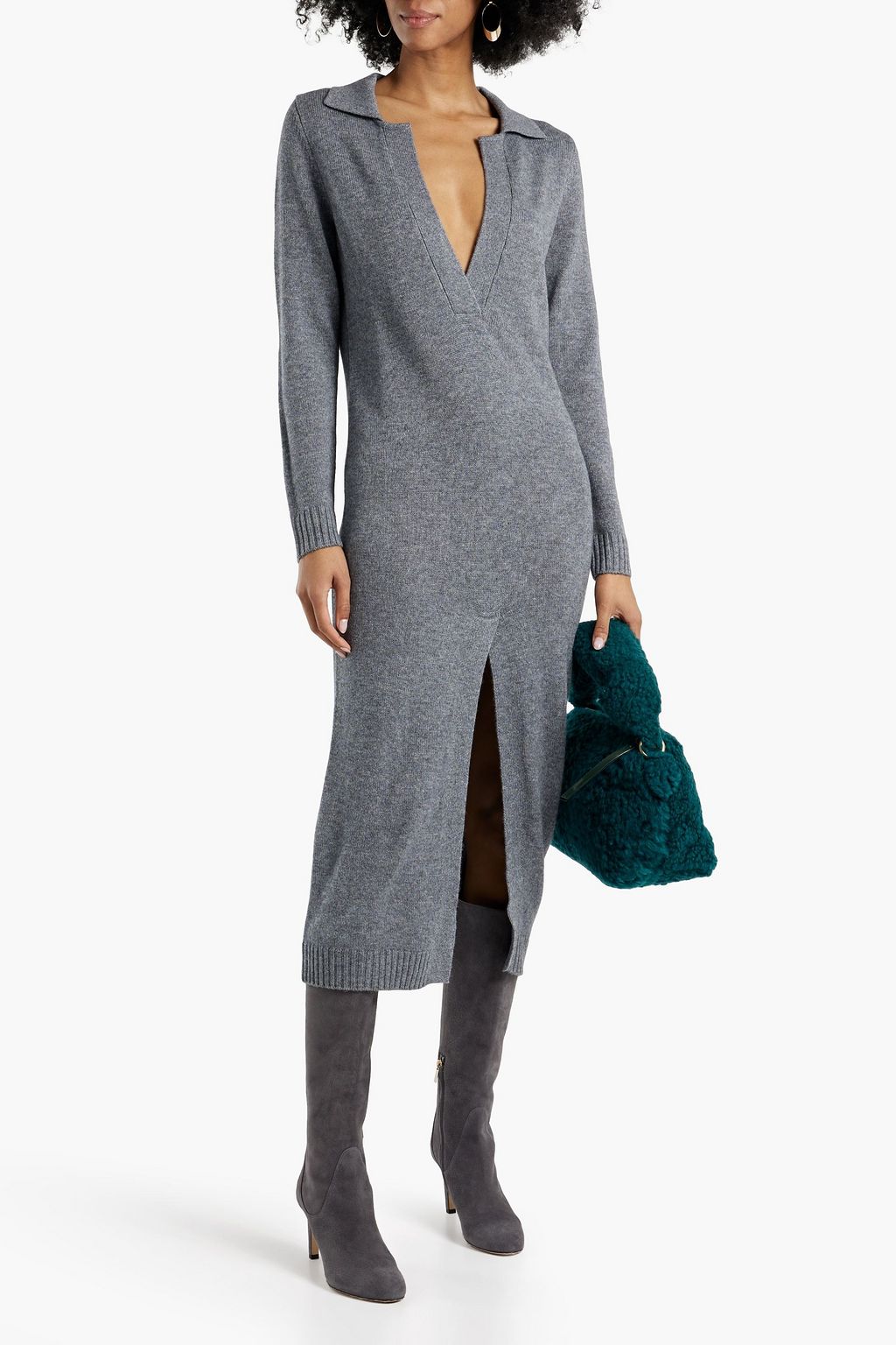 KAREN THOMAS Mélange wool and cashmere-blend midi dress