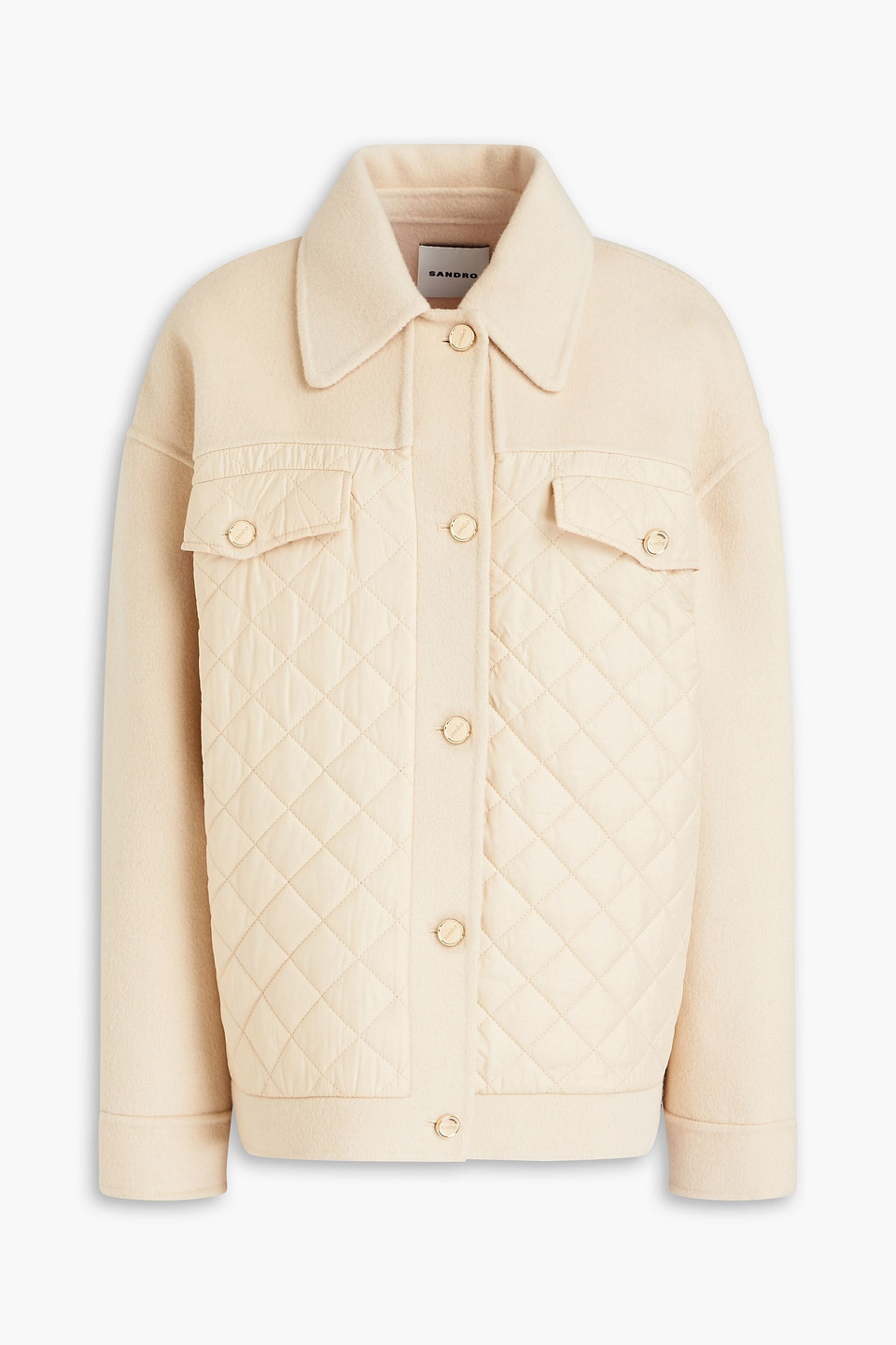 Shop Sandro Aldric Quilted Shell And Wool-felt Jacket In Beige