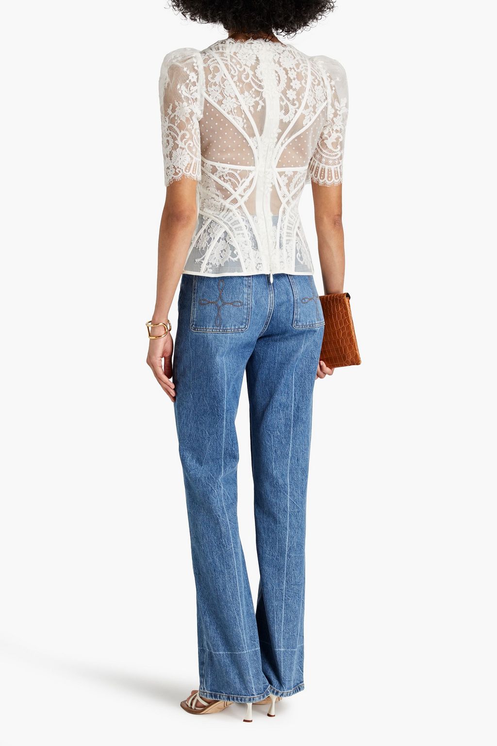 ZIMMERMANN Gathered cotton-blend lace top