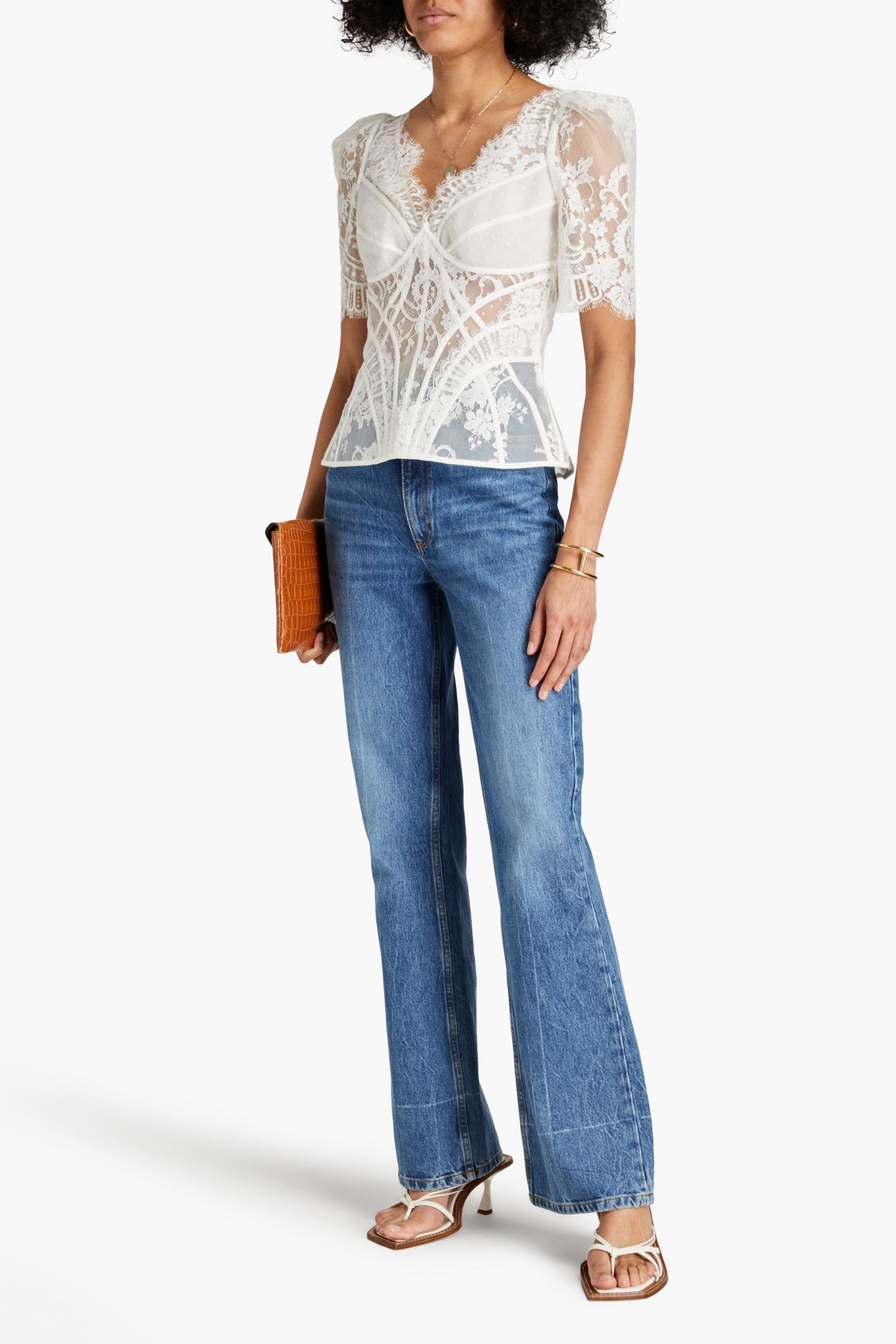 Zimmermann Gathered cotton-blend lace top