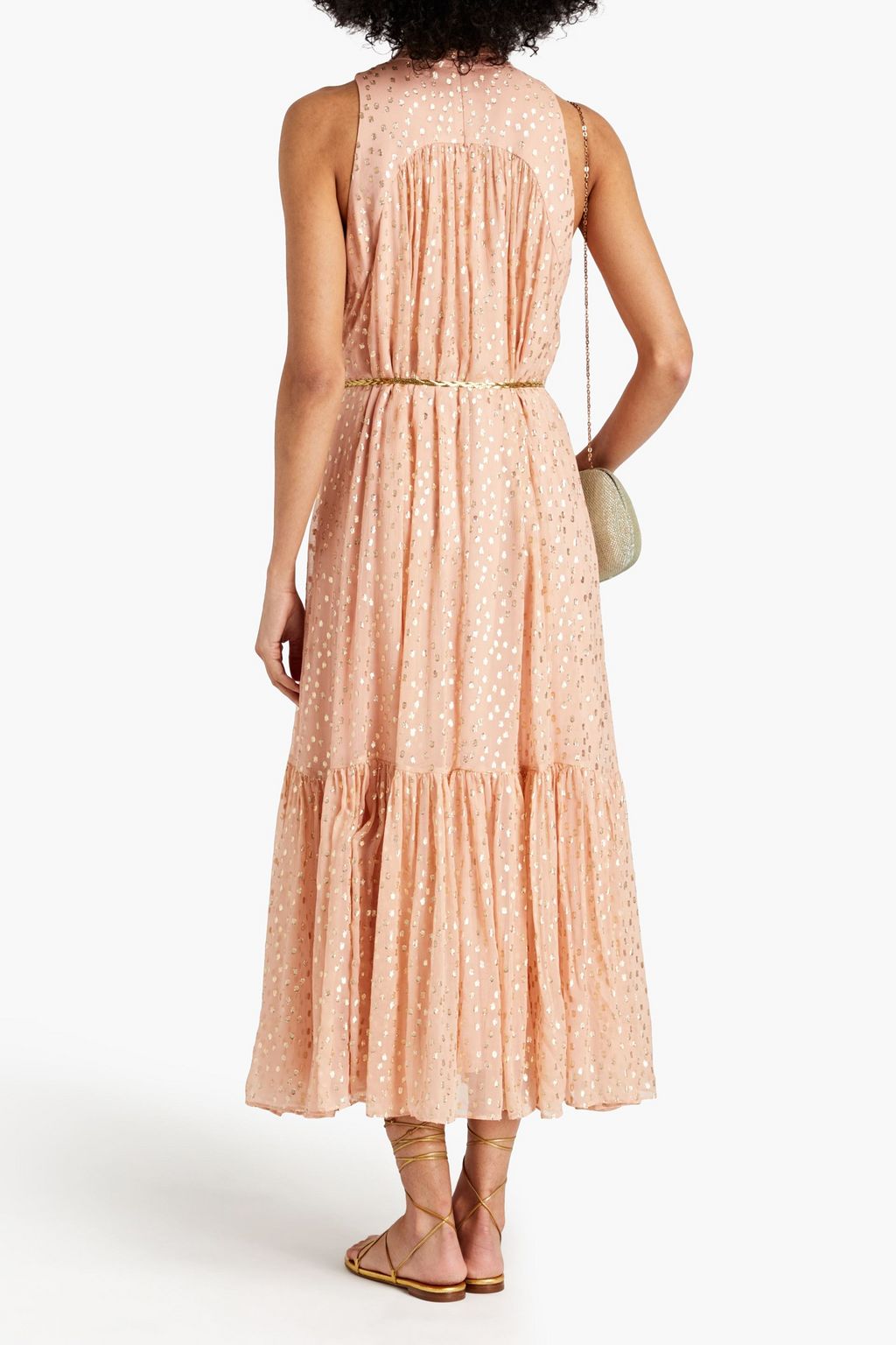 ZIMMERMANN Pussy-bow metallic fil coupé silk-crepon midi dress