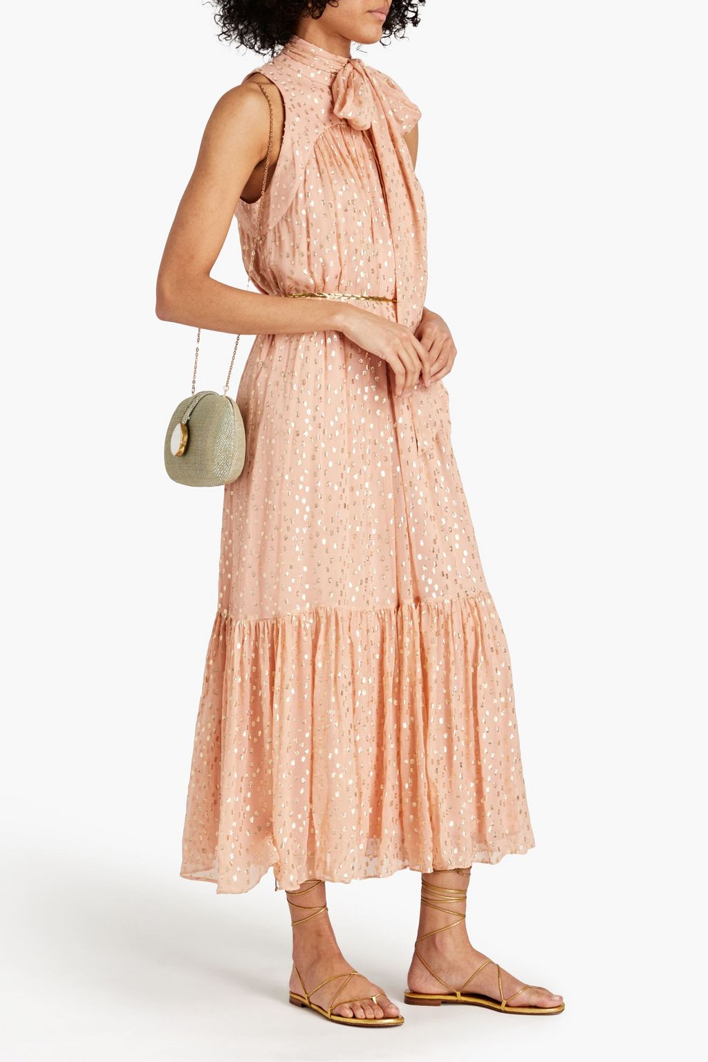 ZIMMERMANN Pussy-bow metallic fil coupé silk-crepon midi dress
