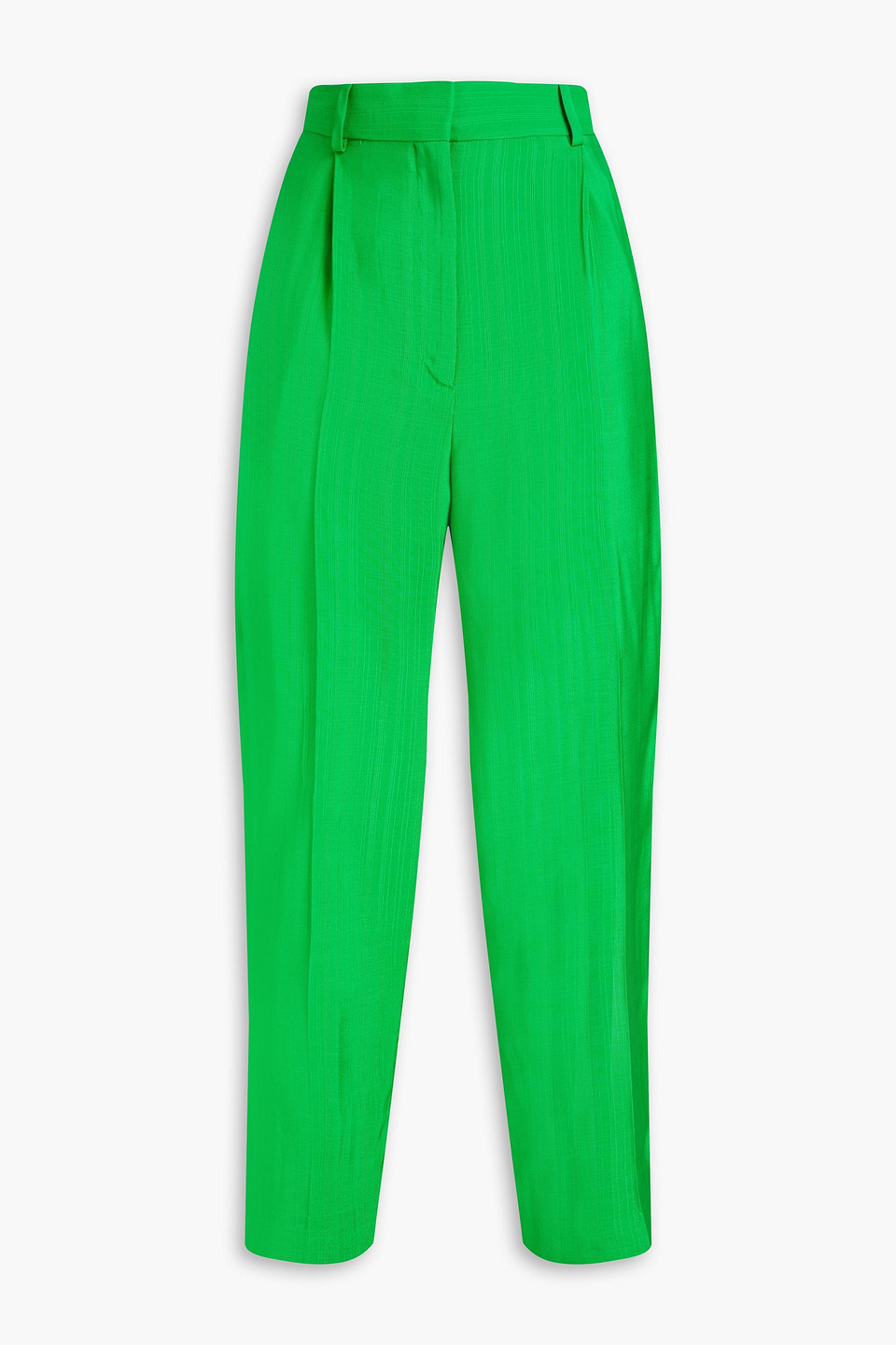 Sandro Pleated Grain De Poudre Tapered Trousers In Green