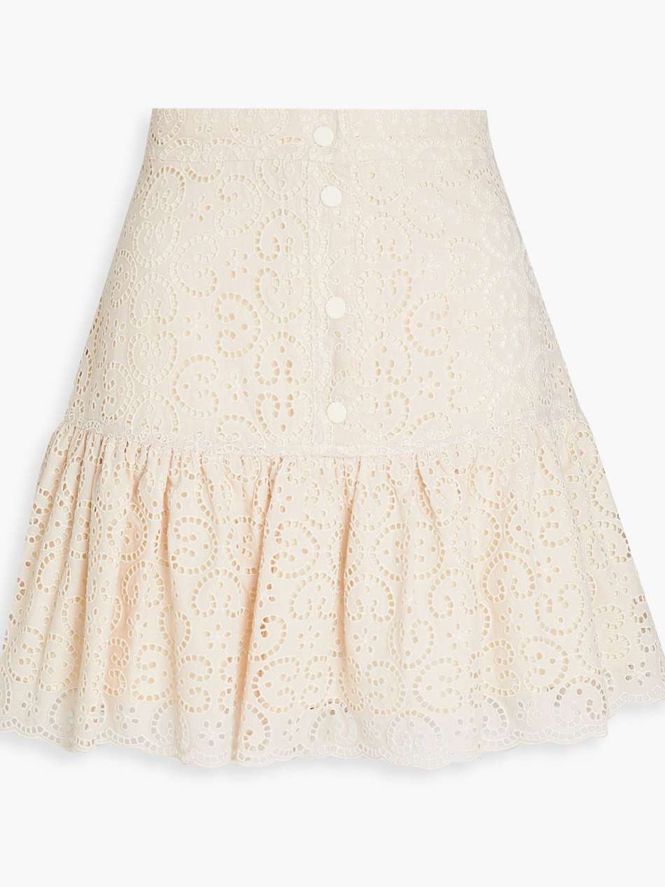 ruffled broderie anglaise cotton mini skirt