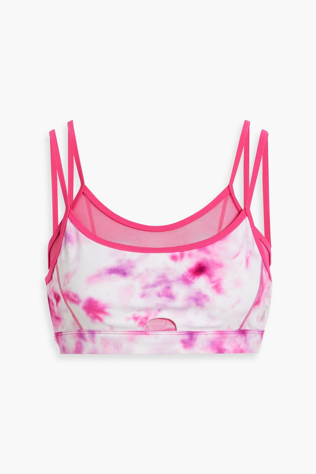 GOOD AMERICAN Layered tie-dyed stretch-jersey and mesh sports bra