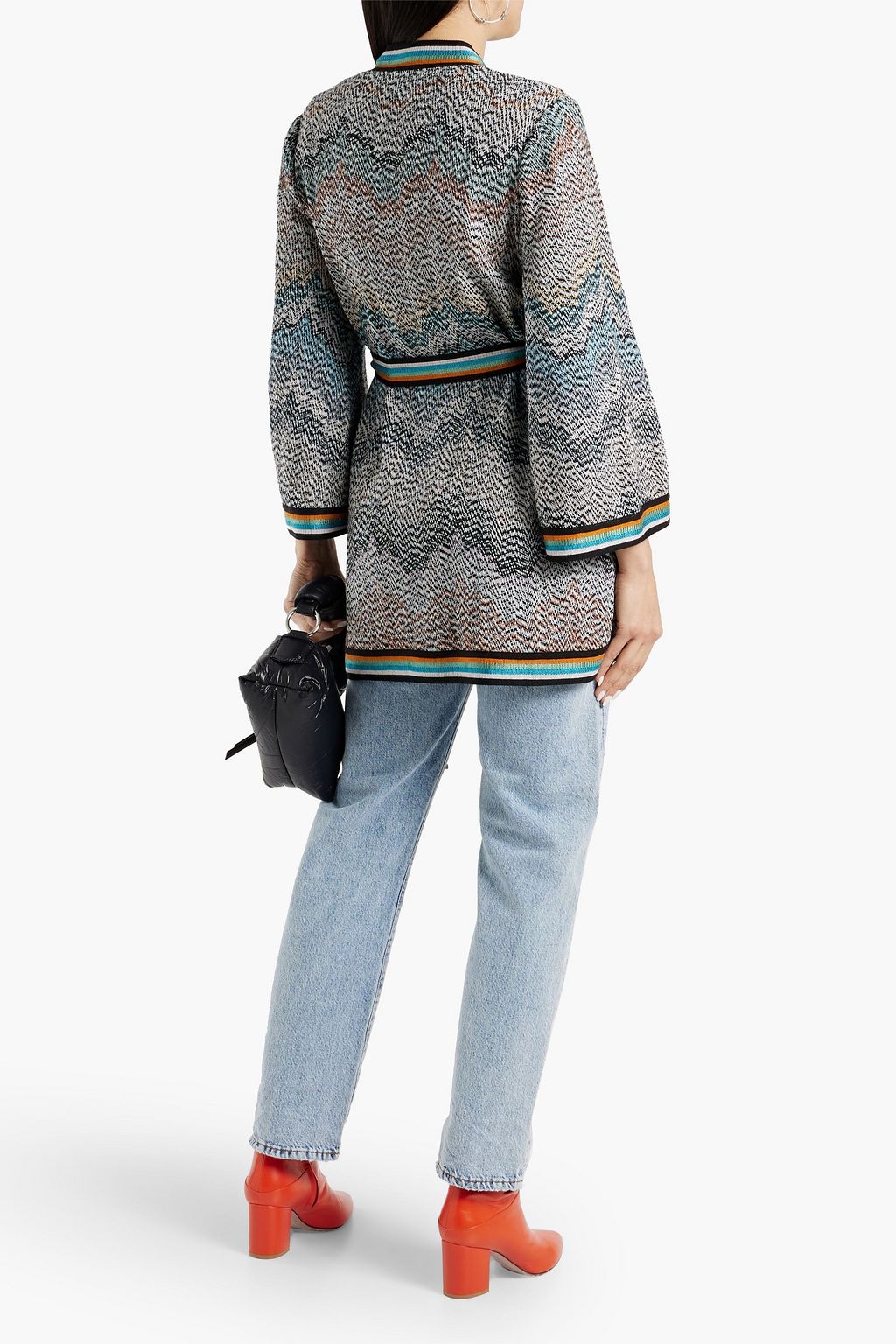 MISSONI Belted striped jacquard-knit wool-blend cardigan