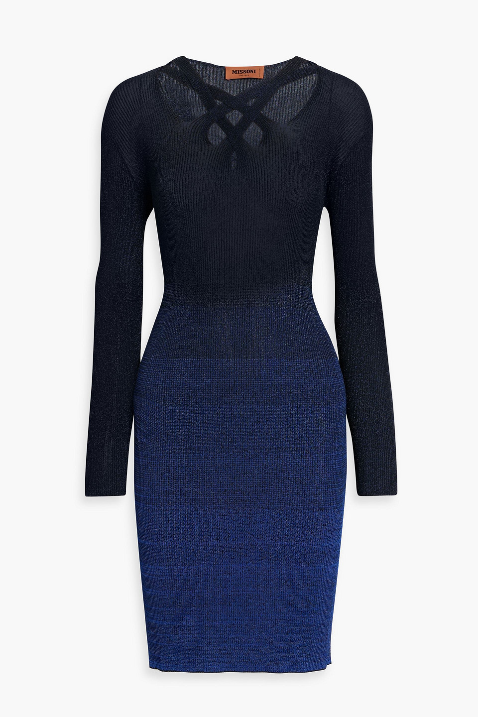 Missoni Cutout Metallic Dégradé Ribbed-knit Dress In Indigo