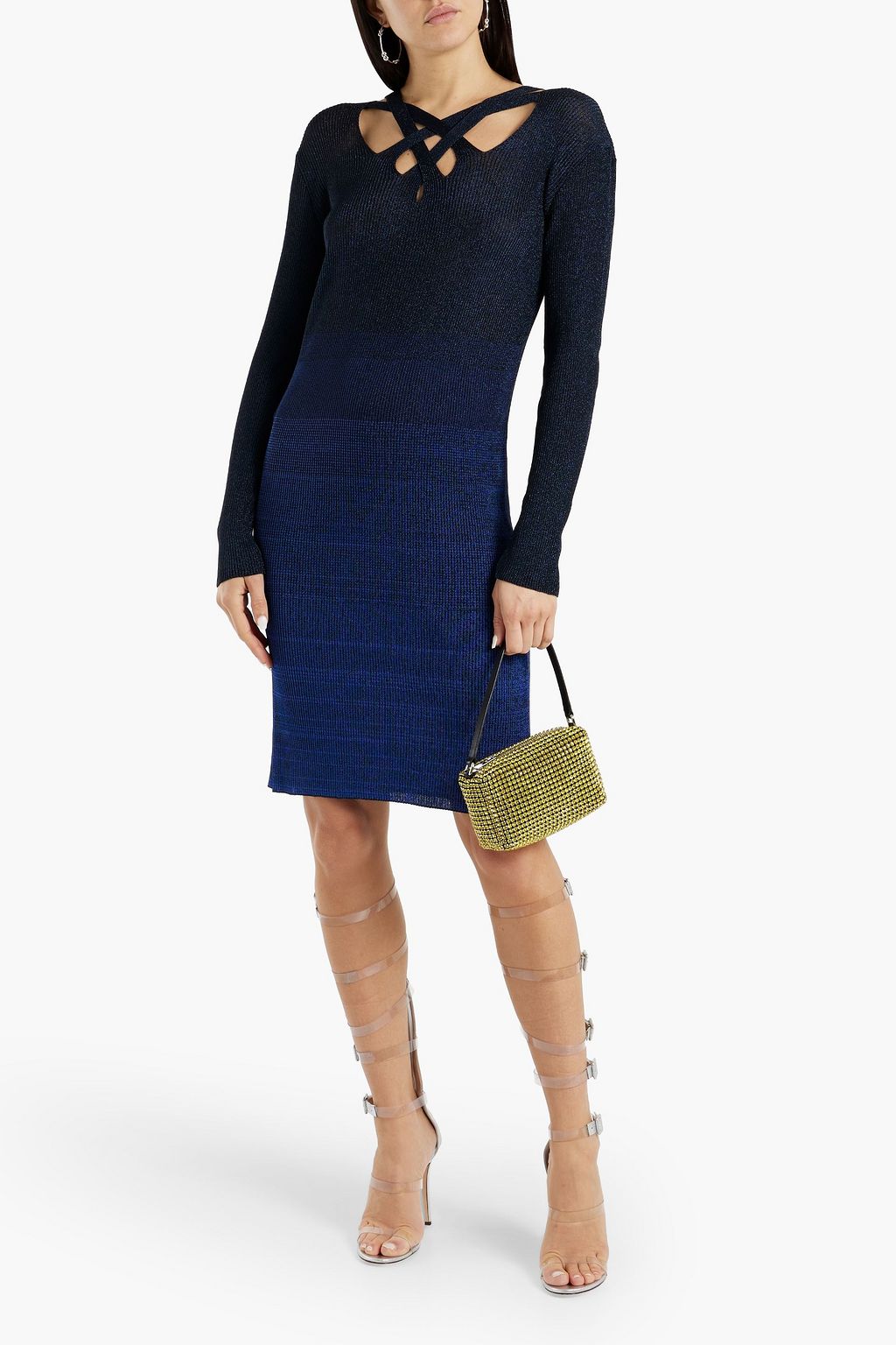 MISSONI Cutout metallic dégradé ribbed-knit dress