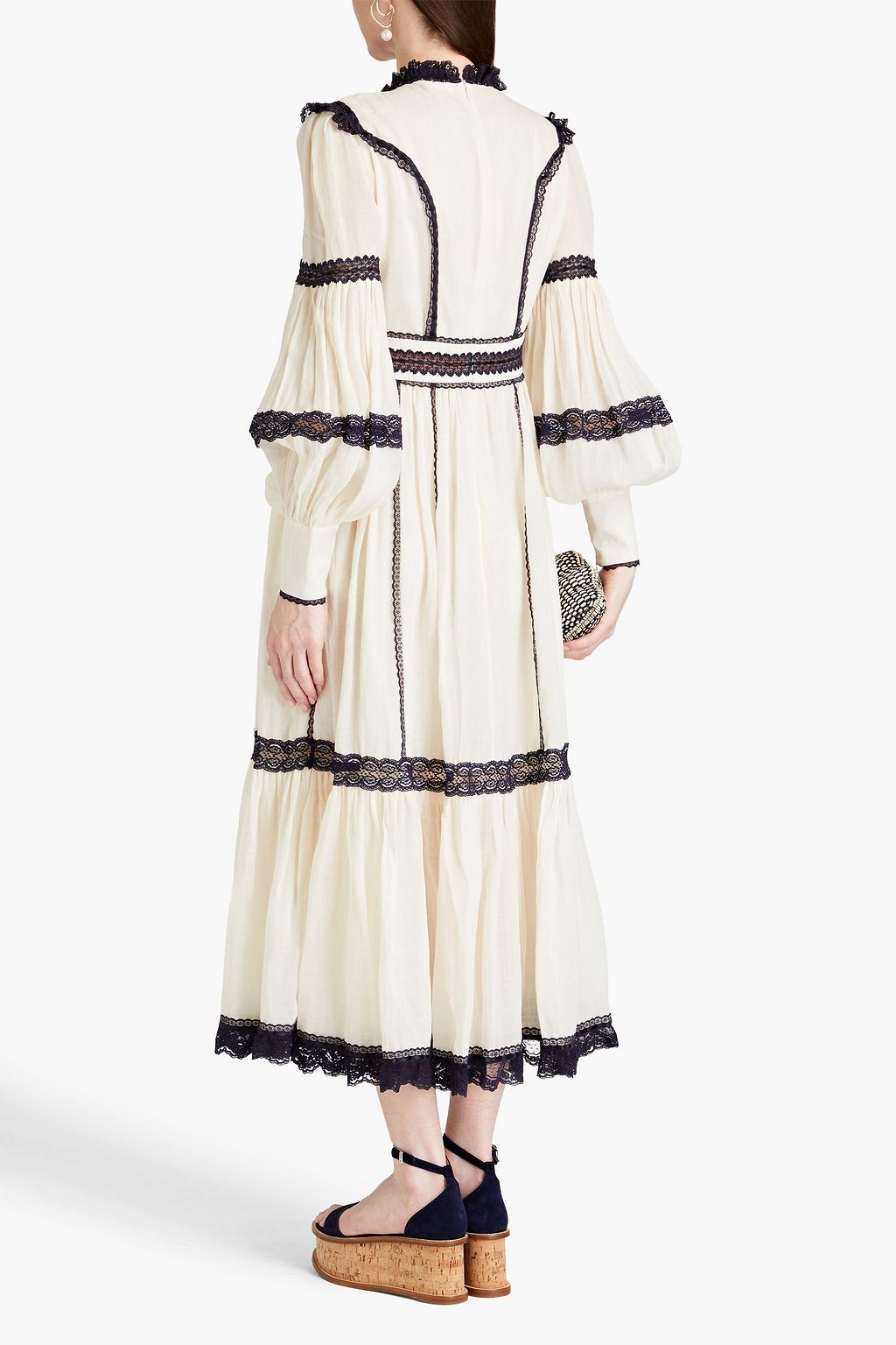 ZIMMERMANN Embellished lace-trimmed ramie midi dress
