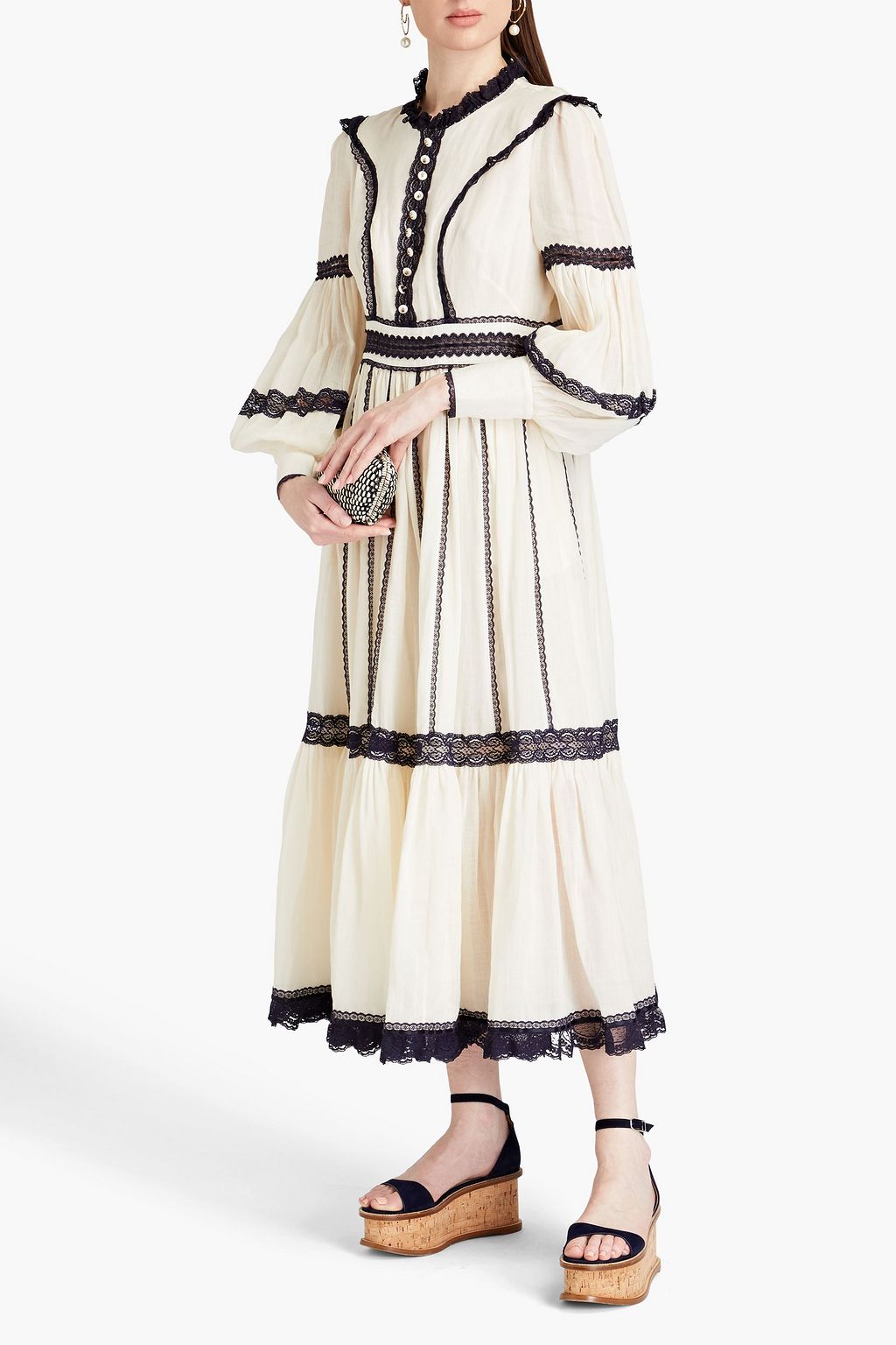 ZIMMERMANN Embellished lace-trimmed ramie midi dress
