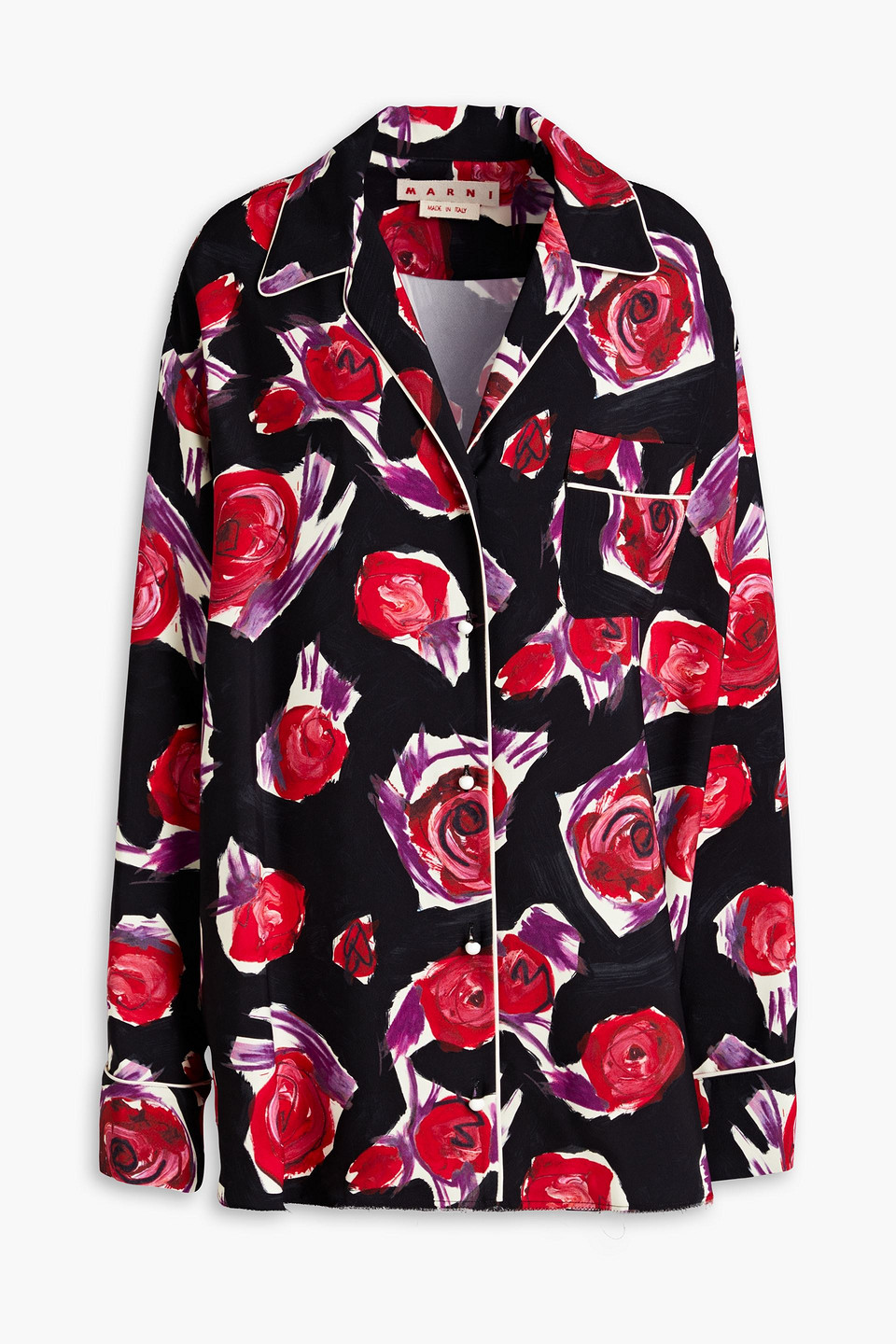 Marni Floral Print Button-up Shirt In Black