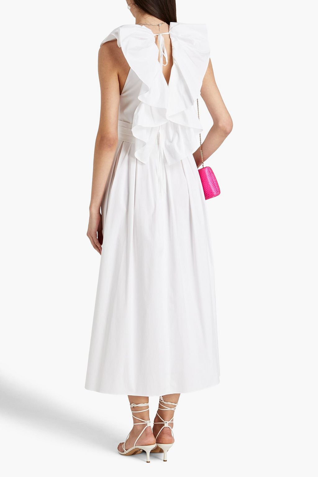 CAROLINA HERRERA コットン混ポプリン ミディワンピース タック入り