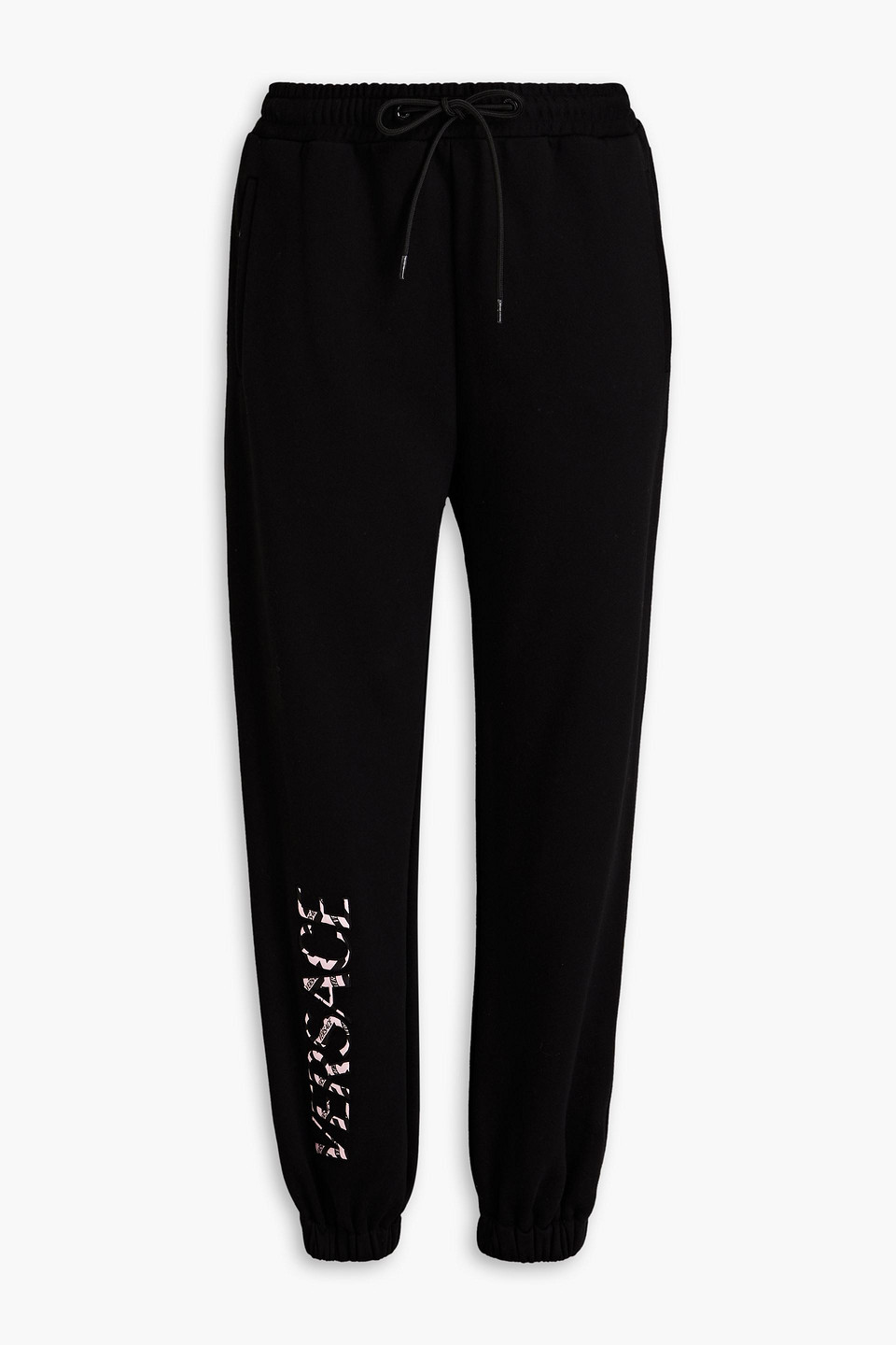 Versace Appliquéd French Cotton-terry Track Trousers In Black