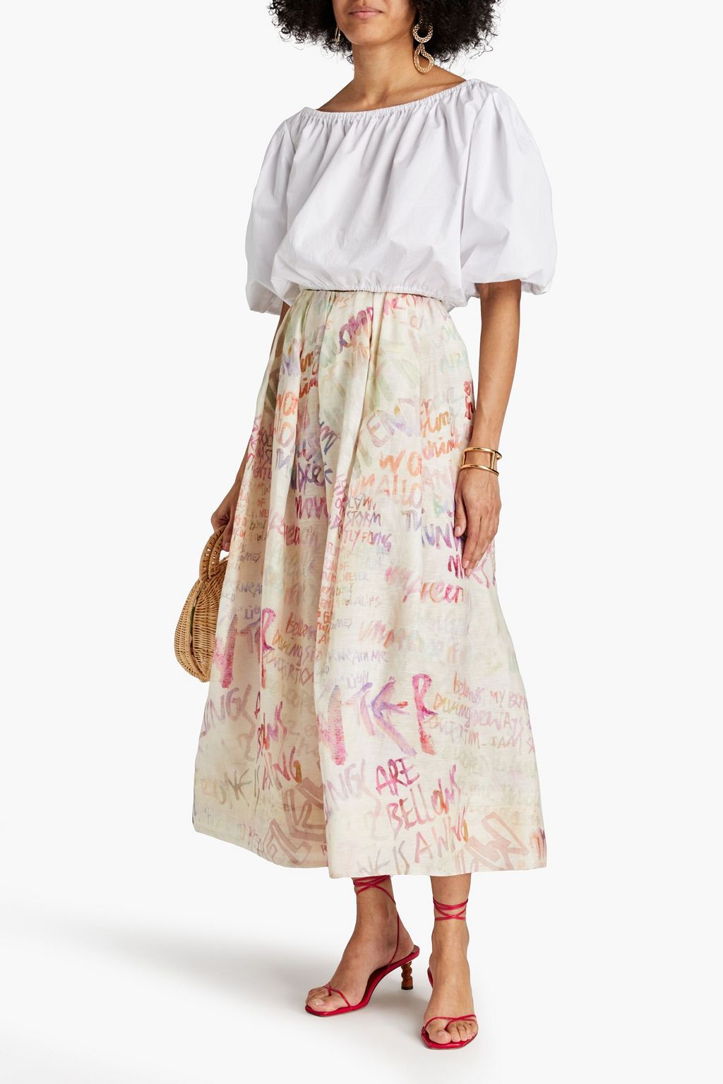 ZIMMERMANN Midirock aus einer Leinen-Seidenmischung mit Print