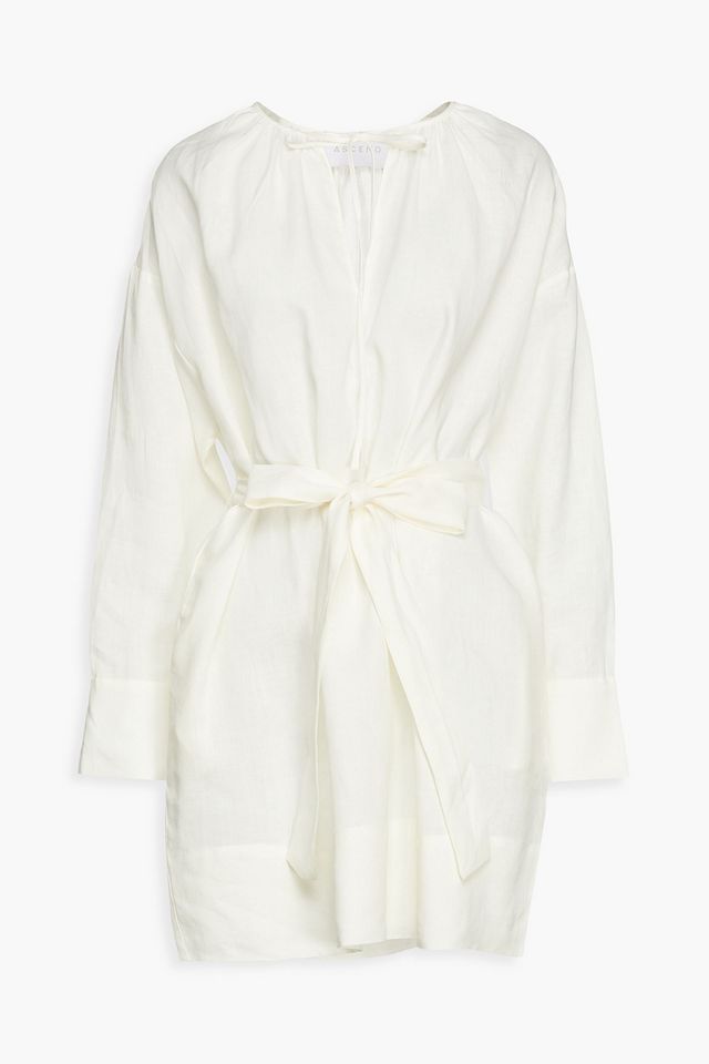 Santorini belted linen mini dress