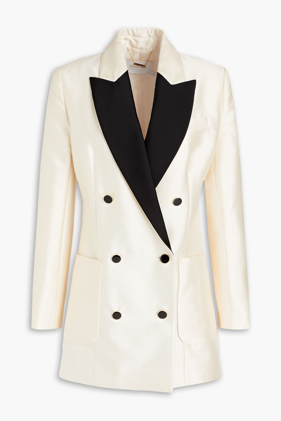 Zimmermann Dancer Tuxedo Double-breasted Wool And Silk-blend Mikado Mini Dress In Cream