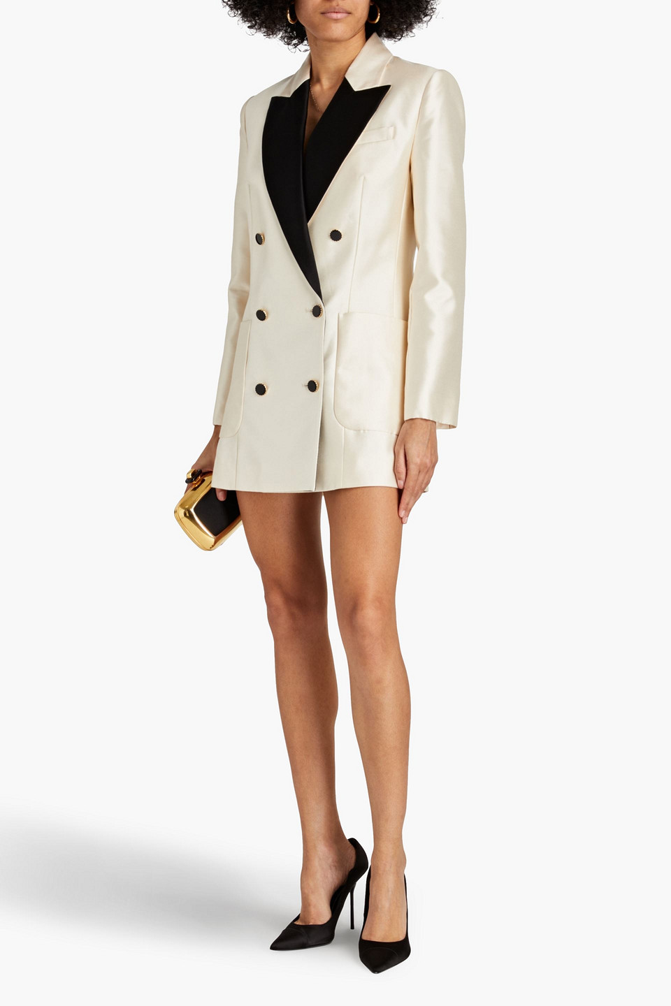 Zimmermann Dancer Tuxedo Double-breasted Wool And Silk-blend Mikado Mini Dress In Cream