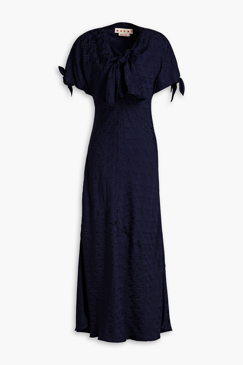Marni Jacquard Tie-detail Midi Dress In Navy