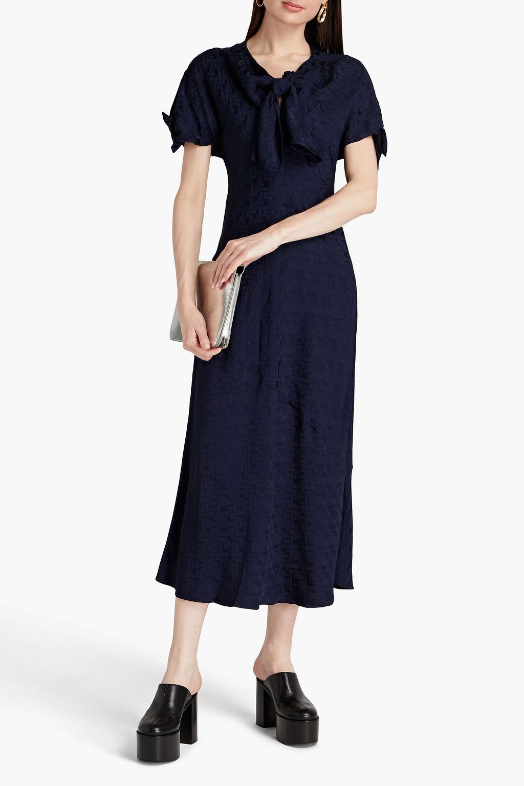 MARNI Knotted satin-jacquard midi dress