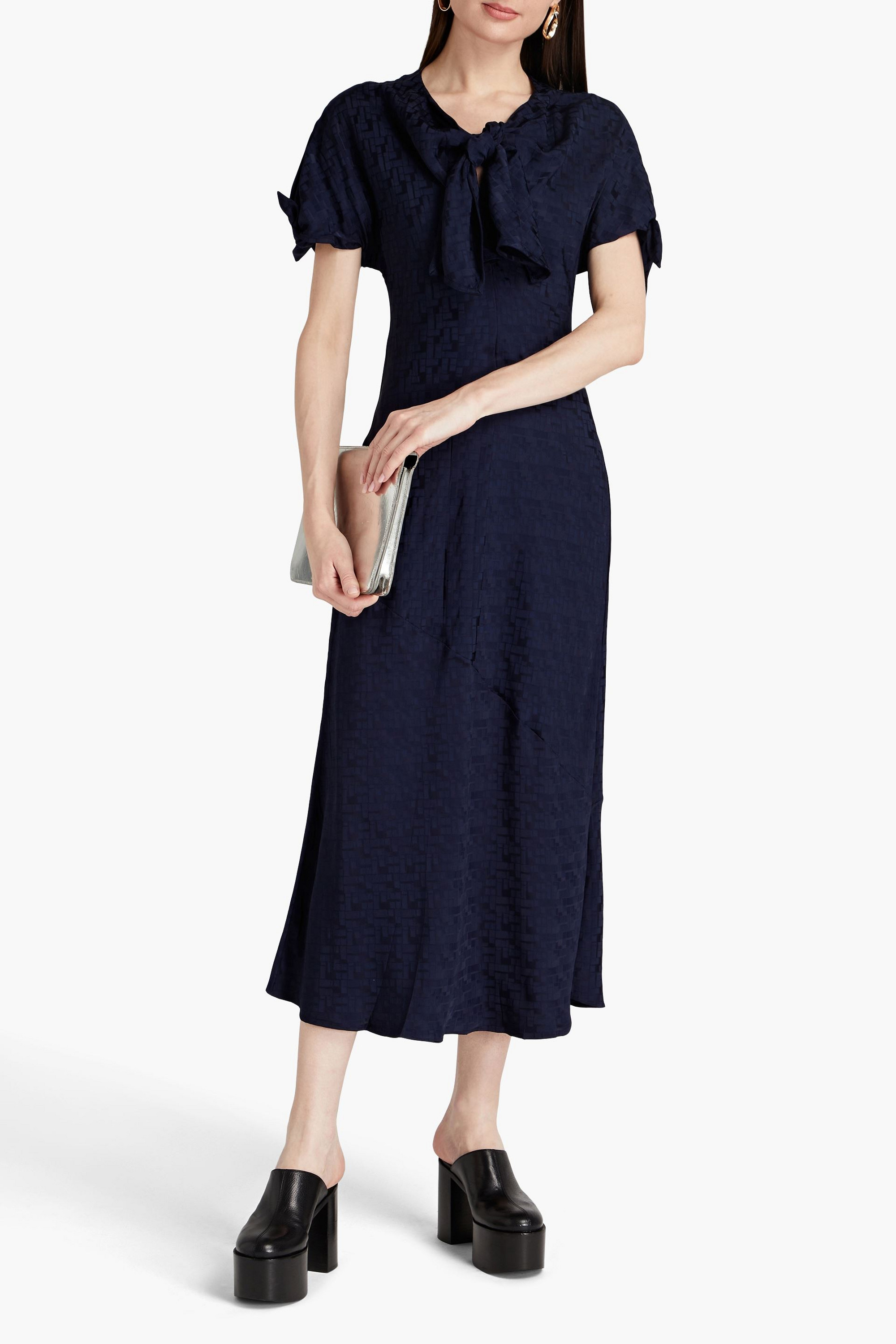 Marni Knotted satin-jacquard midi dress