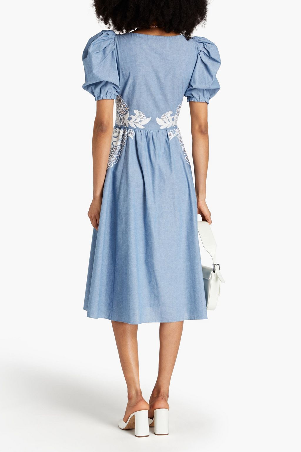 CAROLINA HERRERA Embroidered cotton-chambray midi shirt dress | Sale up ...