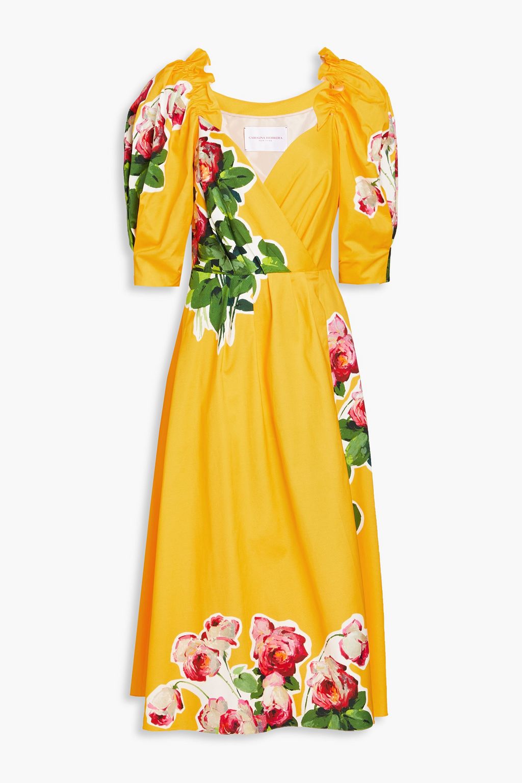 CAROLINA HERRERA Pleated floral-print faille midi wrap dress | THE OUTNET