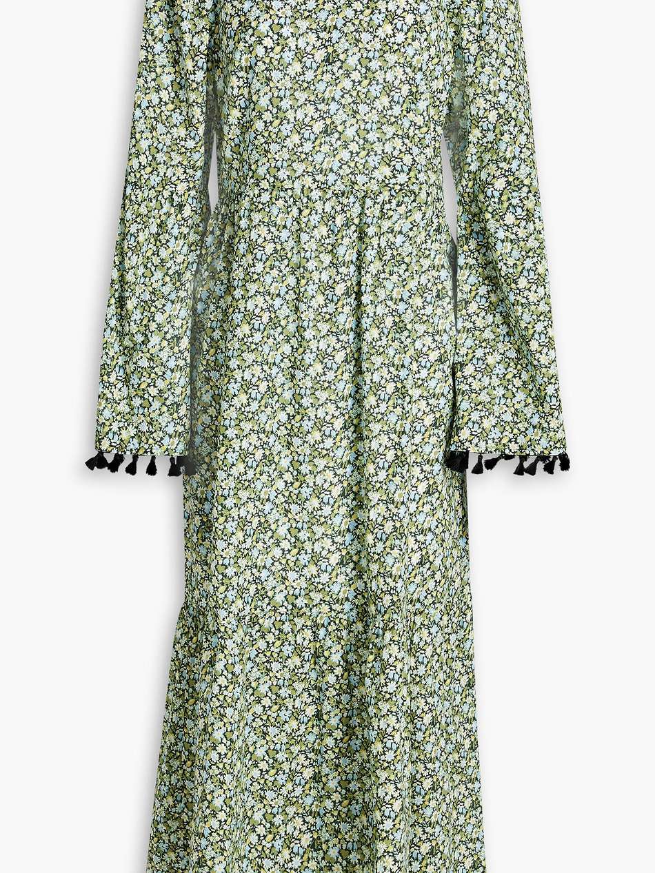 garden tassel-trimmed tiered floral-print cotton midi dress