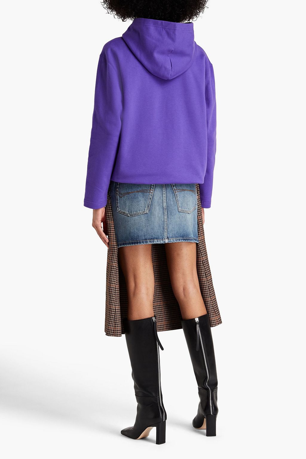 BALENCIAGA Houndstooth wool-blend tweed and denim midi skirt