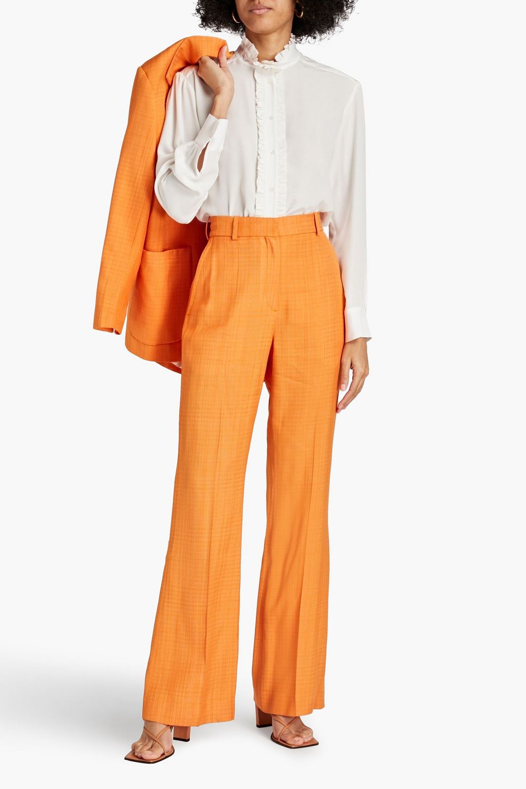SANDRO Ruffled silk crepe de chine shirt