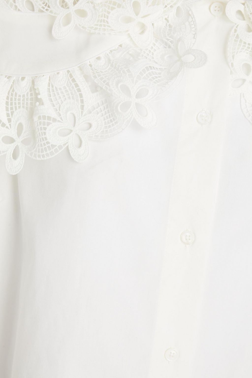 SANDRO Guipure lace-trimmed ruffled cotton-poplin shirt