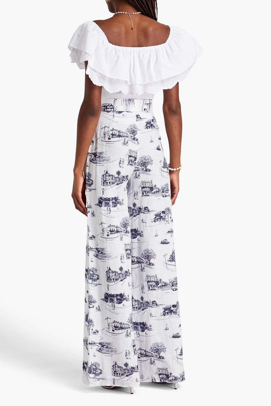 ZIMMERMANN Belted printed linen-canvas wide-leg pants