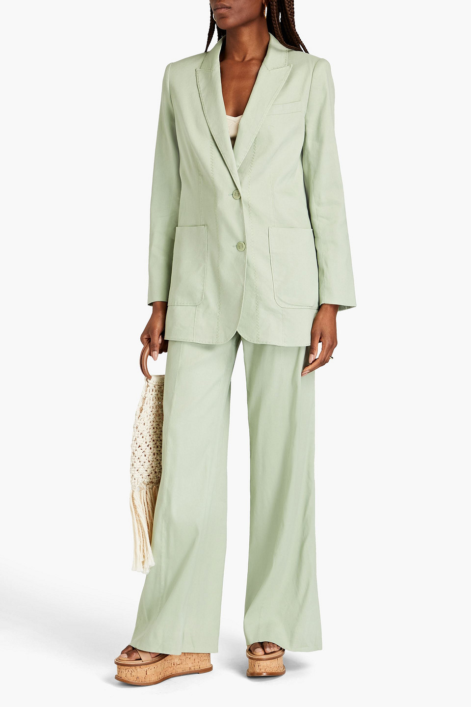 Shop Zimmermann Linen-blend Twill Blazer In Sage Green