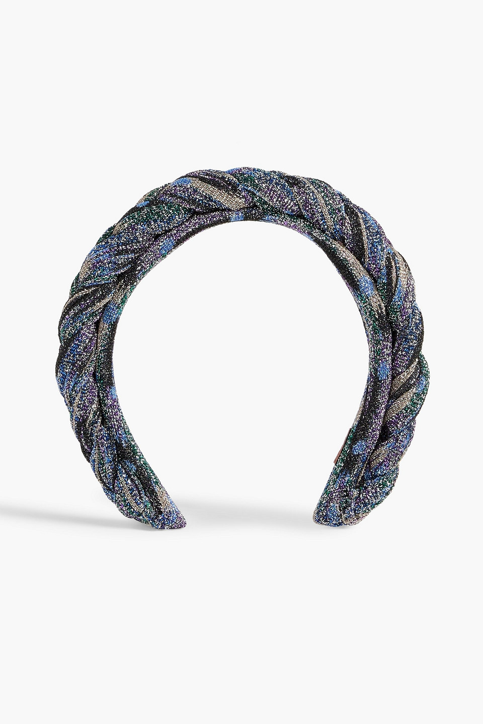 Missoni Metallic Braided Crochet-knit Headband In Blue