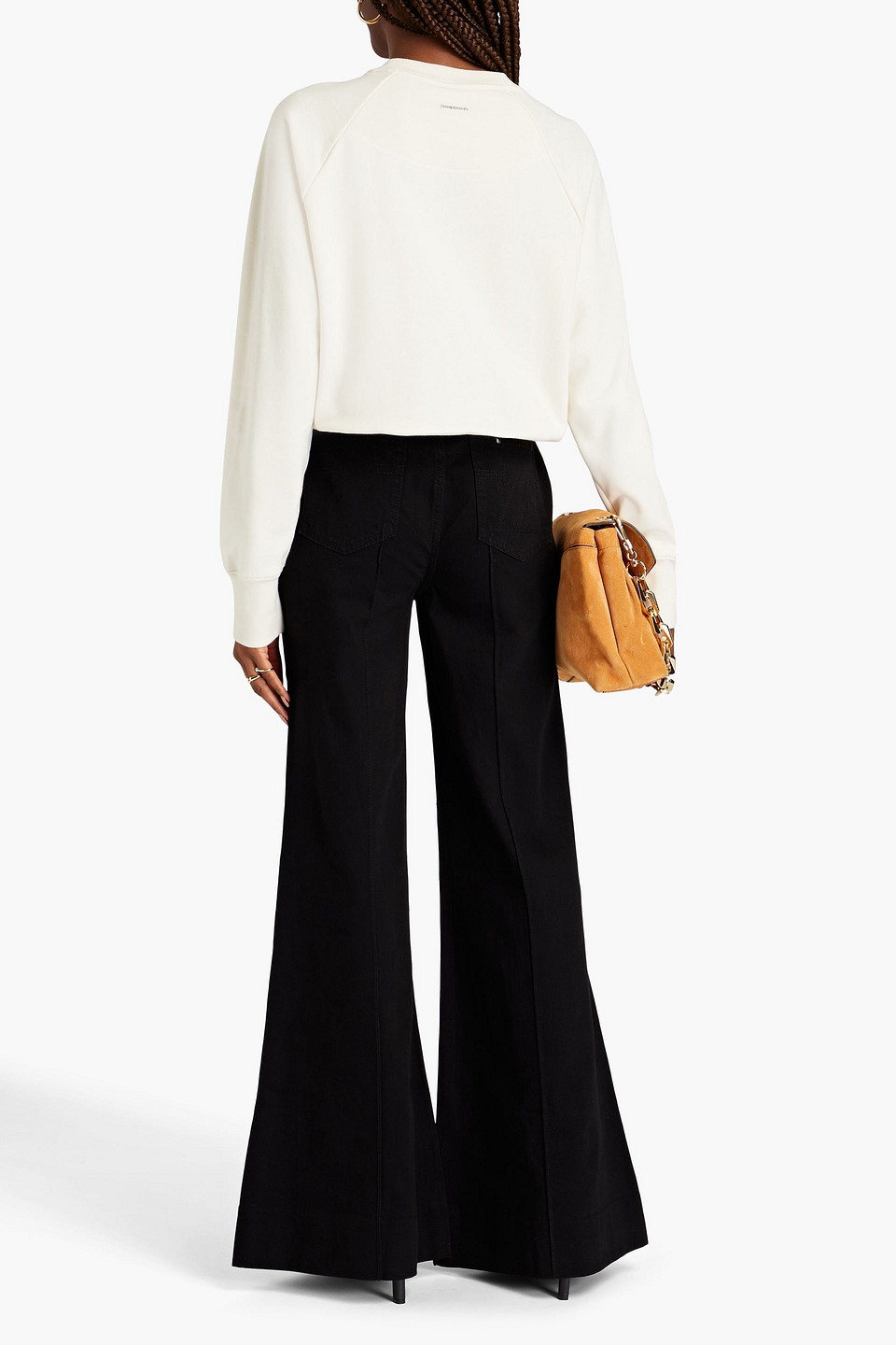 Shop Zimmermann Satin-trimmed High-rise Flared Jeans In Black