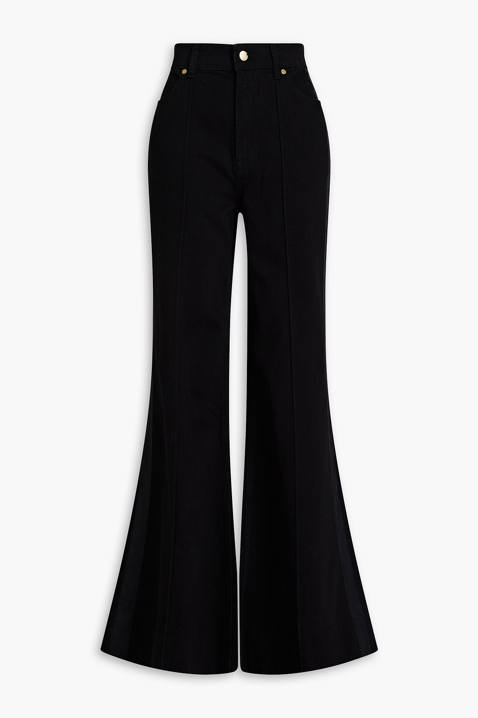 Zimmermann Satin-trimmed High-rise Flared Jeans In Black