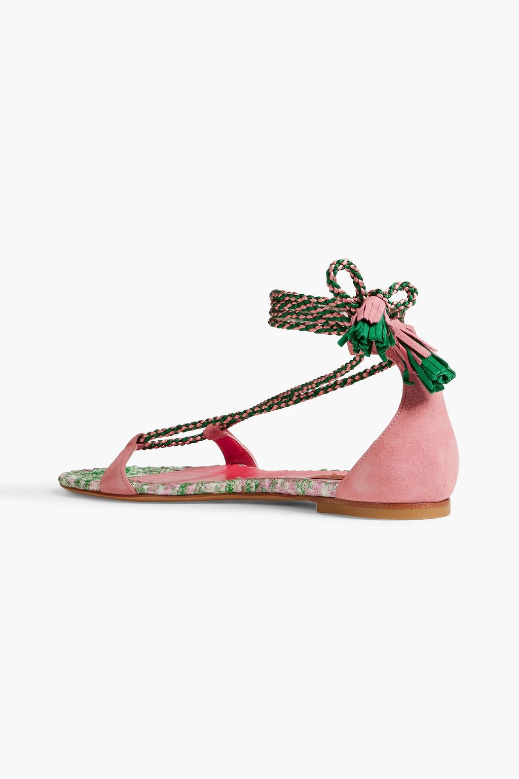 MISSONI Tassel-trimmed crochet-knit and suede sandals