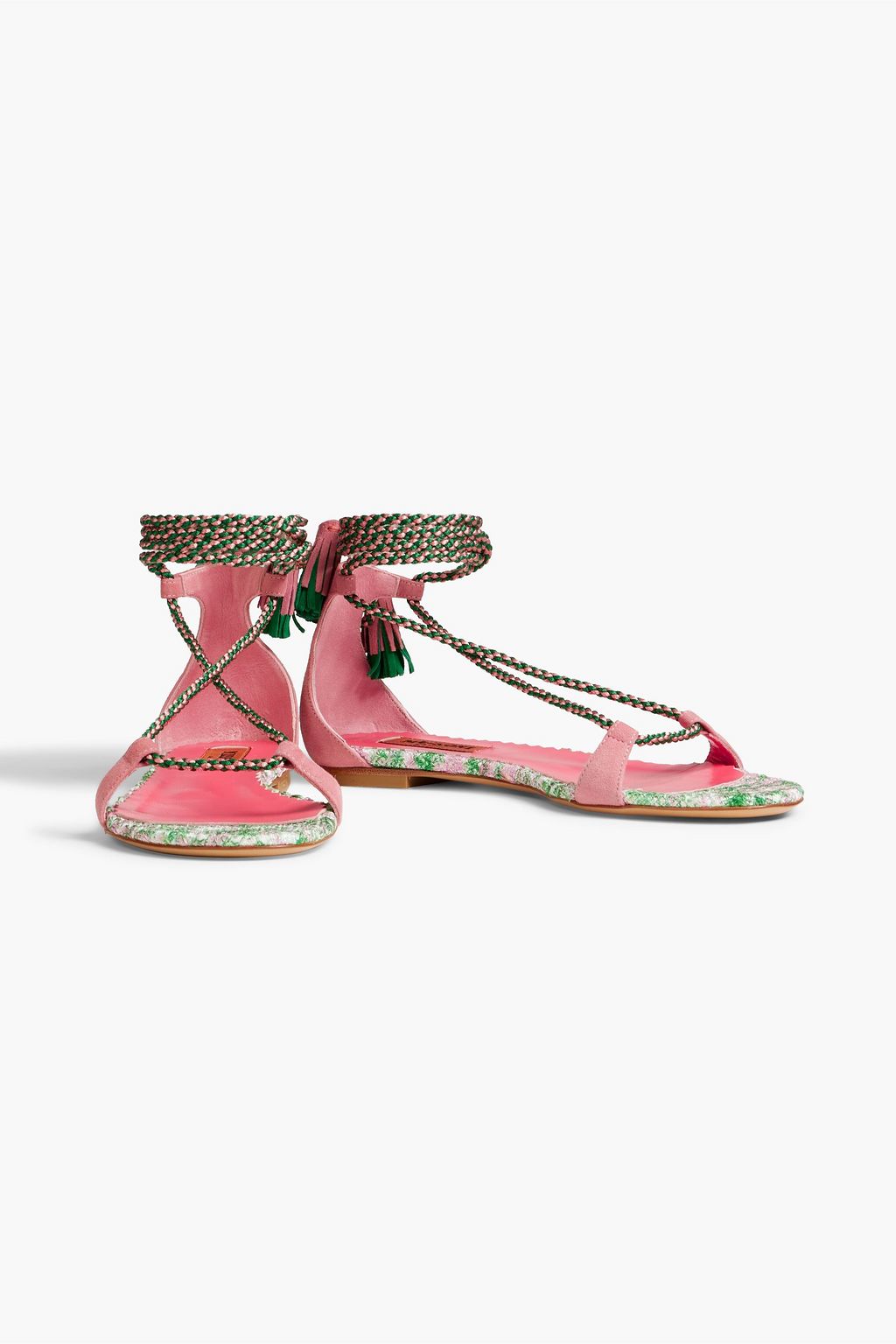 MISSONI Tassel-trimmed crochet-knit and suede sandals
