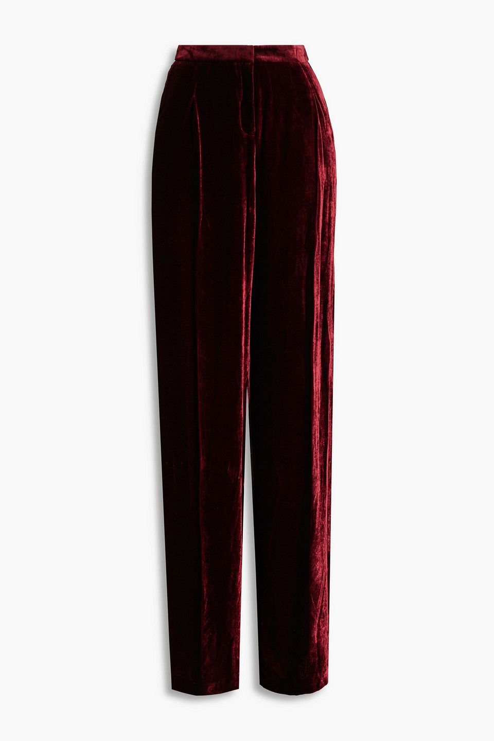 Zuhair Murad Satin-trimmed Velvet Straight-leg Trousers In Burgundy