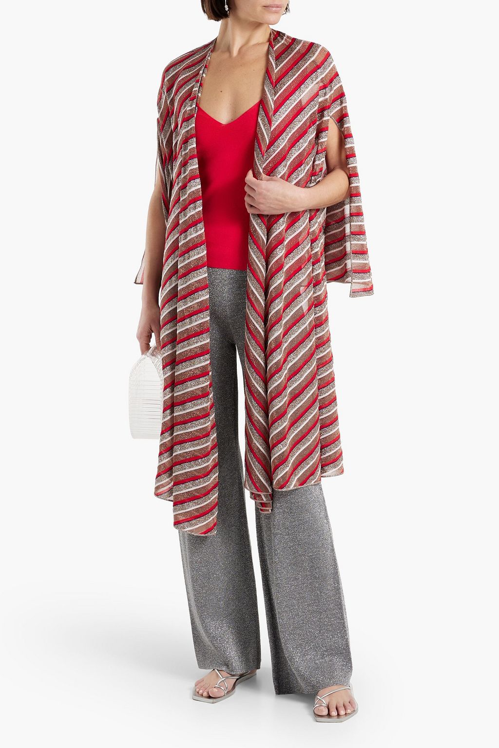 MISSONI Metallic striped crochet-knit cape